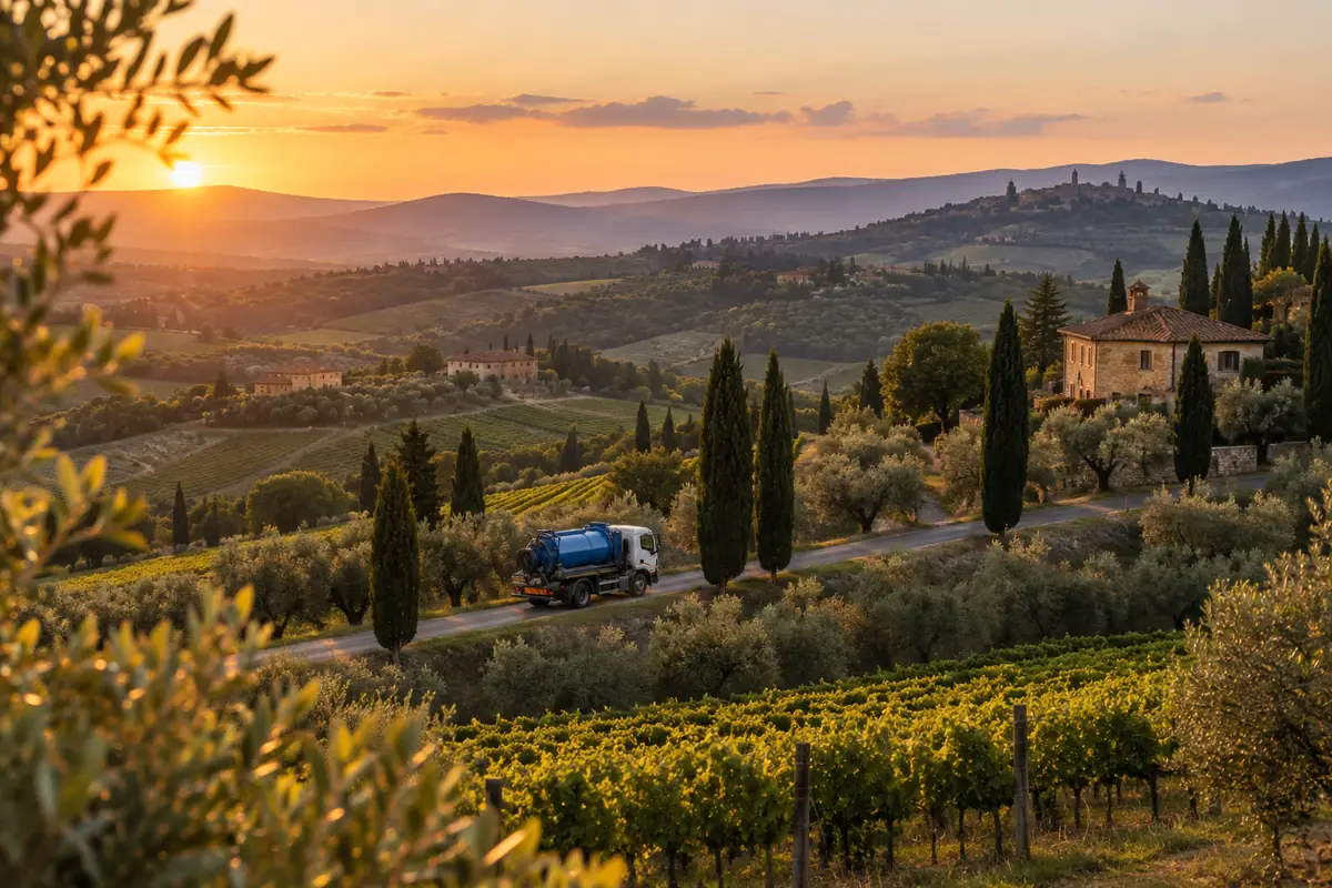 Autospurgo su una strada di campagna tra le colline della provincia di Firenze